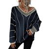 Generico Maglioncini Cotone Donna Maglione da Donna Autunno e Inverno con Scollo a V, a Righe, Maniche Larghe, Casual, Time Giacca Lana Donna Invernale (Blue, S)