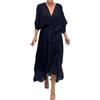 Generic Vestiti estivi da donna leggeri e ariosi, abito da spiaggia elegante, taglie grandi, abito estivo in chiffon, scollo a V, maniche a pipistrello, abito maxi con cintura, vestito swing irregolare, Nero