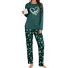 Uniexcosm Pigiama per Donna Pigiama Donna Cotone Lungo Leggero Gatto Girocollo Maniche Lunghe Pigiama Due Pezzi Donna a Tasche Laterali A-Ciglia Verde Acqua XXL