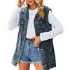 VaiKanhai Giacca da donna senza maniche, in jeans, colore nero, oversize, taglie forti, in denim, con bottoni, elegante giacca di jeans Destroyed, senza maniche, gilet in denim