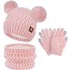 ZASFOU Bambini Cappello Invernale Sciarpa Guanti Touch Screen Set 2 3 4 5 6 7 Anni Berretto Cappelli in Maglia con Pompon Scaldacollo Guanto Regali per Ragazze Ragazzo