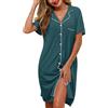 Lovasy Camicia da Notte in Cotone Donna Estiva Manica Corta Abito da Notte Allattamento con Scollo a V Pigiama Vestaglia Bottoni Davanti con Tasche