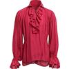 Generisch Camicia da uomo a maniche lunghe medievali, formale, vintage, etnica con maniche a sbuffo, larga, alla moda, per il tempo libero, con lacci, per cosplay, costume universale, O rosso., M