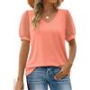 TANMESSO Magliette da donna con scollo a V casual a maniche corte in pizzo con orlo curvo, top a vestibilità ampia, rosa, XXL