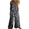 Gienslru Salopette Donna Estiva in Lino 2026 Tuta Intera Boho Chic Stampa Pantaloni Gamba Larga Jumpsuit Baggy Mare e Vacanza Vintage Curvy Taglie Forti con Tasche (M,16)