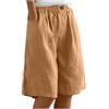 Huneny - Pantaloncini in lino da donna, a gamba larga, lunghezza al ginocchio, estivi, casual, pantaloncini lunghi a vita alta, Bermuda con tasche, C-giallo, Large