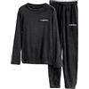 ORANDESIGNE Pigiama Donna Invernale Caldo Pigiami Maniche Lunghe Pile Super Morbido Pigiami Due Pezzi da Donna D Nero XS