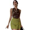 Generico Blusa Donna,Top in Raso di Seta con Scollo A V E Lacci sul Retro per Le Donne, Camicie da Sera Eleganti E Casual Senza Maniche, per Feste, San Valentino, Colore caffè M