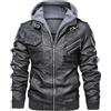 Oanviso Giacca Pelle da Uomo Giacca Moto Giacca Antivento con Cappuccio Invernale Giacche Outdoor Parka di Pelle PU Slim Fit Giubbotto Manica Lunga Biker Giacca B Grigio XS