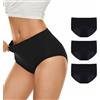 Hellomamma Mutande Mestruali Donna e Ragazza: Slip Ciclo Vita Alta in Cotone Assorbenti Anti-Perdite a 4 Strati per Flusso Abbondante Lavabili e Traspiranti per Post Parto incontinenza 3 Pack Nero L