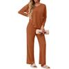 GRECERELLE Pigiama da donna elegante a due pezzi, in lana pettinata, per la casa, outfit autunnale, con maniche lunghe e pantaloni larghi, Colore: arancione., S