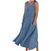 Generico Vestito Lino Donna Estivo Vestito con Tasche Senza Maniche Elegante Abiti Mare al Ginocchio Casual Morbido Tinta Unita Abito con Scollo a V Boho Chic Leggeri Vestiti Taglie Forti per Spiaggia