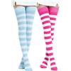 Kayhoma Calze alte sopra il ginocchio extra lunghe in cotone a righe, Fucsia/Bianco & Blu/Bianco, Medium