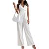 shownicer Jumpsuit Donna Elegante Scollo a V Tinta Unita Playsuit Tuta Cerimonia Cocktail Overall Monopezzi Tutine con Cintura B Bianco L