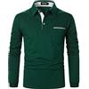 AIOIDI Polo Uomo Manica Lunga Slim Fit Cotone Strisce Plaid T Shirt con Tasche，Verde 2，XL