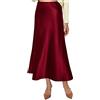Vossmi Gonna Raso Lunga da Donna Vita Alta Elegante Elastico Gonna Satin Casual Midi Gonne A Linea Ufficio Seta Pieghe Skirt a Mezza Autunno Bordeaux,XL