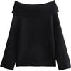 Kelsiop Pullover autunnale da donna a maniche lunghe con spalle scoperte e collo a barchetta, Nero , S