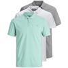 JACK & JONES Confezione da 3 polo da uomo slim fit, a maniche corte, colore nero, bianco, blu, grigio, XS, S, M, L, XL, XXL, 12171776