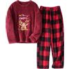 UMIPUBO Pigiama Donna Invernale Natalizio Pile Due Pezzi Caldo Natale Pigiami da Casa Felpato Set Tasche Elegante Manica Lunga e Pantalone Lungo Indumenti Notte Loungewear Regalo Regali (Borgogna, L)