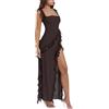 ticticlily Vestiti Estivi Donna Lunghi Aderente Sexy Elegante Vestito da Festa Casuale Abito Plissé con Balze Abiti Senza Manica Senza Schienale Tinta Unita Abito con Fessura Irregolare