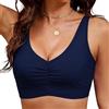 NLAND Top Bikini da Donna Costume da Bagno Reggiseno con Imbottitura Removibile Costume da Bagno Top Classico Plissettato(Blu Marino,L)
