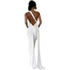 JUMISEE Abito Lungo da Donna, Sexy, Monospalla con Schiena Scoperta, Elegante, Increspato, Senza Maniche, Abito da Sera, Abito da Cocktail, Bianco, L