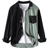 Oanviso Camicia Uomo Giacca da Uomo Velluto a Coste Camicia con Risvolto Manica Lunga Casual Camicia con Pulsanti Slim Fit Primavera Splicing Moda Autunno Colori Contrastanti Giacca Retrò Leggera