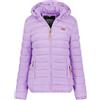 Geographical Norway Atikolor Hood - Piumino leggero da donna con cappuccio - Giubbotto imbottito caldo per la mezza stagione - Stile urbano - Tasche con cerniera - Stemma e bandiera ricamati