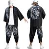 pvucpot Giapponese Kimono da Uomo Kimono Set Giappone Harajuku Anime Robe Anime Vestiti Cardigan + Pantaloni Harem Pigiama di Abbigliamento al Vapore