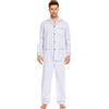 Amaxer Classico Pigiama da Uomo in Due Pezzi,in Cotone,da Notte,a Maniche Lunghe,con Tasche,con Coulisse,Strisce Floreali Blu e Bianche，M