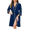 Vlazom Accappatoio Donna Corto con Bordure a Contrasto Vestaglia Comoda,Blu Cobalto,3XL
