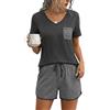 Demegimi Pigiama Donna Estivo in Cotone con Scollo a V Pigiami Set Due Pezzi a Righe con Pantaloncini e Coulisse Loungewear Fresco e Traspirante per Casa e Relax