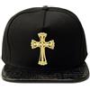 Yonghao Pavilion Cappello da donna Cross Hip Hop Flat Brimmed Hat Uomo Cappello da baseball con Croce Oro Distintivo Distintivo Metallo Street Rap Uomo, nero, 7.25