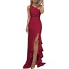 Nidddiv Abito da Donna, Lungo, da Cerimonia, da Ballo, a Spalla Singola, con Spacco Laterale, Senza Maniche, a Fascia, da Cocktail, in Stile Pieghe, Formale, Festivo, Elegante per Matrimonio, Vino, M
