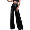 Generisch Pantaloni da donna con brillantini, a vita alta, elasticizzati, a gamba larga, grandi dimensioni, con paillettes, a vita alta, per il tempo libero, per feste, A-nero., 5XL