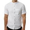 HOEREV Camicia Uomo Manica Corta Misto Lino Cotone, Collo alla Coreana