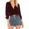 R.Vivimos Womens Tops Camicette Sexy Manica Lunga Collo A V Button Down Camicie Velluto(M,Winered)