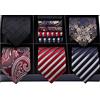 HISDERN Set 5 PCS Cravatta Uomo - Tinta Unita, Pois, Quadri, Righe - Fazzoletto Incluso - Per Festa e Matrimonio