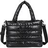 Cymwer Borse a tracolla invernali da donna borse casual di grande capacità, borsa da donna in filo di nylon invernale moda coreana borse con manico in puro colore retrò borsa in tessuto in piumino, Nero