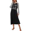 Ekouaer Camicia da Notte Donna Manica Lunga Invernale Girocollo Stampato Camicia da Notte Lunga Morbida e Leggera, Nero, L