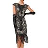 Generic Abito da donna anni 20 Gatsby 1920er, abito verde oro con frange, abito da ballo flapper, abito corto Charleston, costume con paillettes, frange, carnevale, festa, gold, XXL