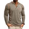 YawYews Maglia Maniche Lunghe Uomo Maglietta T Shirt con Cappuccio Tasca Bottoni Slim Fit Casual Tshirt Cachi M