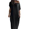 Generic Abito da donna con spalle scoperte, tinta unita, maniche corte a pipistrello, oversize, estivo, casual, da spiaggia, con tasche