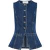 colarat Completo da donna in denim, 2 pezzi, casual, da lavoro, senza maniche, con jeans, blazer, gilet e pantaloncini