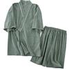 OWLONLINE Kimono Giapponese Pigiama da Uomo Top a Maniche Corte e Pantaloni Pigiama da Notte Set Taglia L-A17