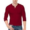 KUYIGO Uomo Slim Fit Manica Lunga Beefy Moda Casual Henley Magliette di Cotone Camicie XXL Vino Rosso