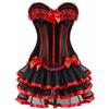 Josamogre Corsetto Abito Striscia Pizzo Fiori Bustino con Gonna Tutu Barocco Intimo Elegante Burlesque Donna Nero Rosso M