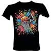 Generico T-Shirt Nera con Stampa Canestro Basket Schizzi di Colore, 100% Cotone, Manica Corta, Girocollo Taglie da Bambino Ragazzo
