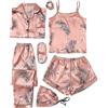 Generic Pigiama Donna Estivo Cotone a Quadri in Raso Maniche Pigiama 7 Pezzi Donna Sexy Pigiami da Donna da Donna Pigiami Casual Scollo a V in Pizzo con Tasca Comode Estivo Adatto Casuale a Casa