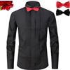 GAGFDA Camicia da smoking da uomo, casual, a maniche lunghe, slim fit, plissettata, con bottoni, per feste di nozze, lavoro, abito da sera formale, camicie con 2 papillon, Nero , L